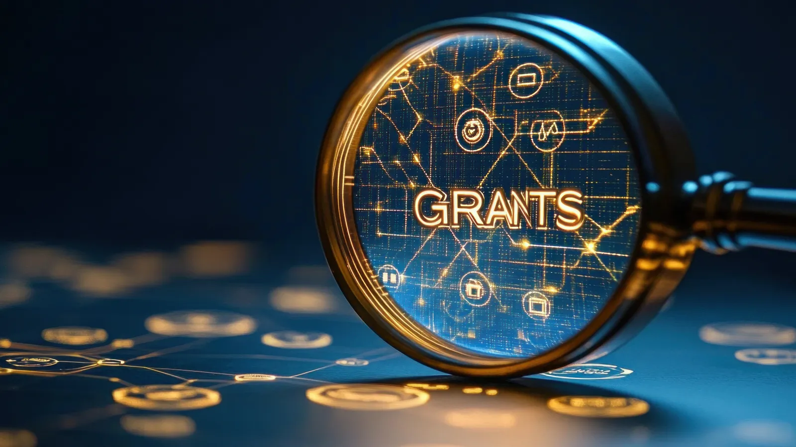Magnifying glass with "GRANTS" written inside